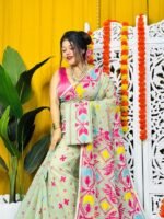 Shiuli Soft Frog Green Jamdani Saree