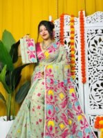 Shiuli Soft Frog Green Jamdani Saree