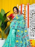 Shiuli Soft Light Aqua Jamdani Saree