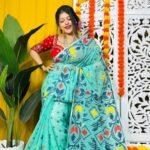 Shiuli Soft Light Aqua Jamdani Saree