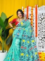 Shiuli Soft Light Aqua Jamdani Saree