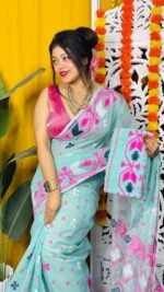 Shiuli Soft Light Blue Jamdani Saree