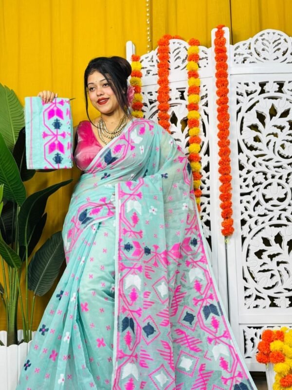 Shiuli Soft Light Blue Jamdani Saree