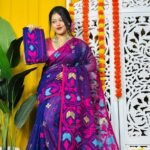 Shiuli Soft Navy Blue Jamdani Saree