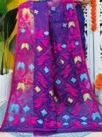 Shiuli Soft Navy Blue Jamdani Saree