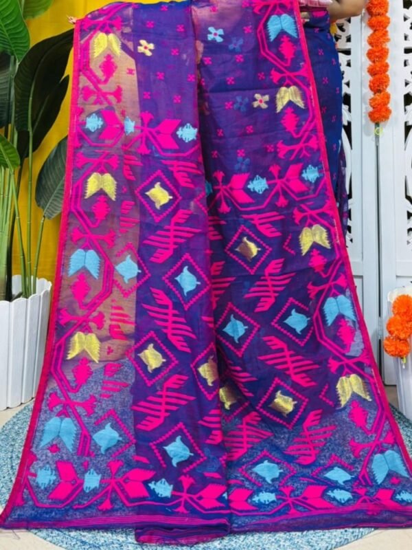 Shiuli Soft Navy Blue Jamdani Saree