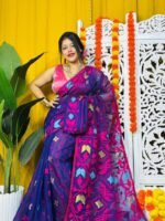 Shiuli Soft Navy Blue Jamdani Saree