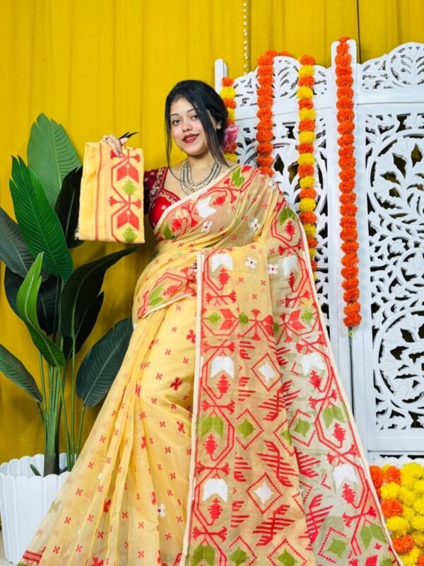 Shiuli Soft Pastel Orange Jamdani Saree