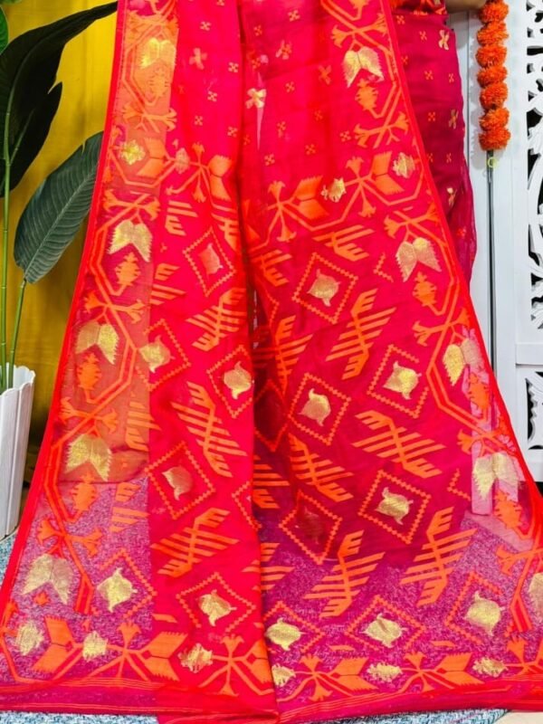 Shiuli Soft Pinkish Red Jamdani Saree