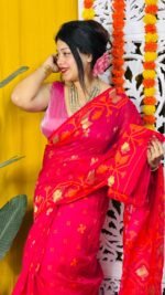 Shiuli Soft Pinkish Red Jamdani Saree