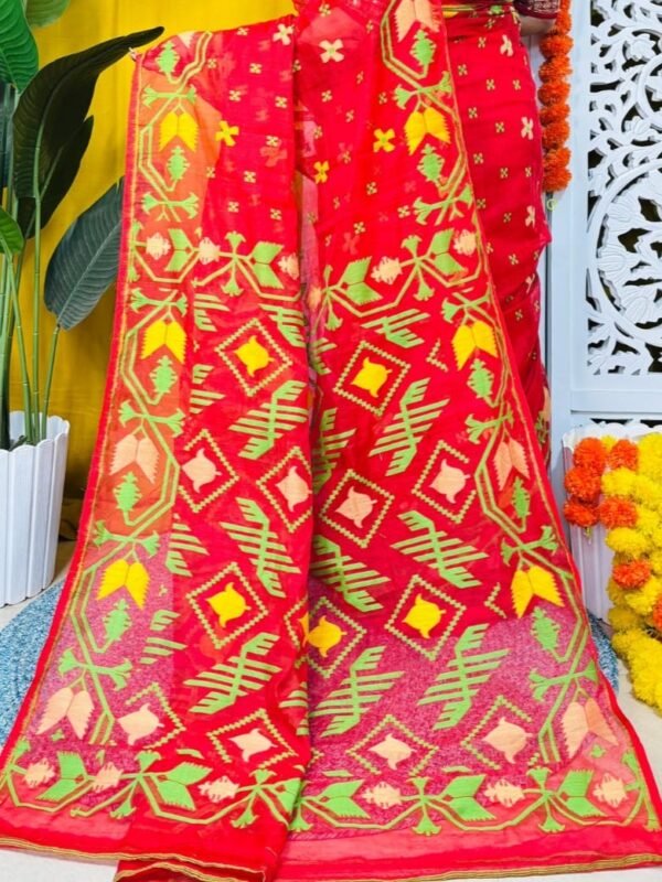 Shiuli Soft Red Jamdani Saree