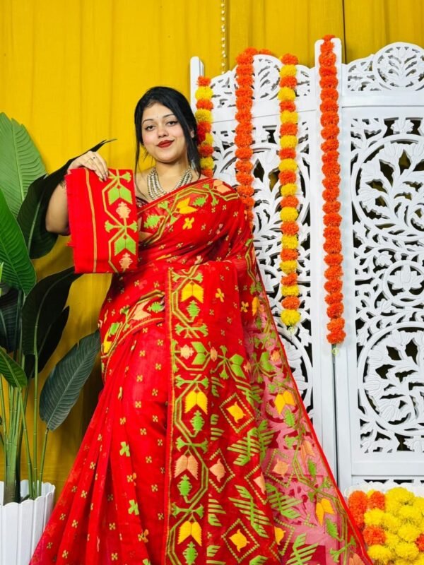 Shiuli Soft Red Jamdani Saree