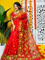 Shiuli Soft Red Jamdani Saree