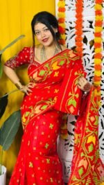 Shiuli Soft Red Jamdani Saree