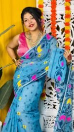 Shiuli Soft Water Blue Jamdani Saree