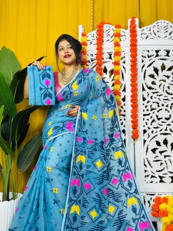 Shiuli Soft Water Blue Jamdani Saree