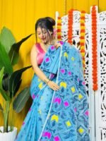 Shiuli Soft Water Blue Jamdani Saree