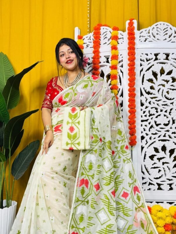 Shiuli Soft White Rock Jamdani Saree