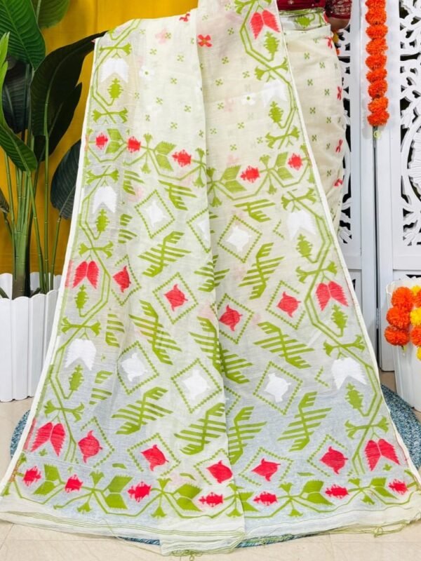 Shiuli Soft White Rock Jamdani Saree