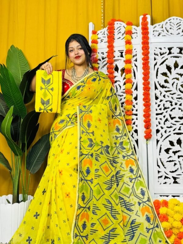 Shiuli Soft Yellow Jamdani Saree