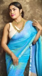 Exclusive Dual Tone Sky Blue Plain Jori Tissue Sari With Blouse Piece