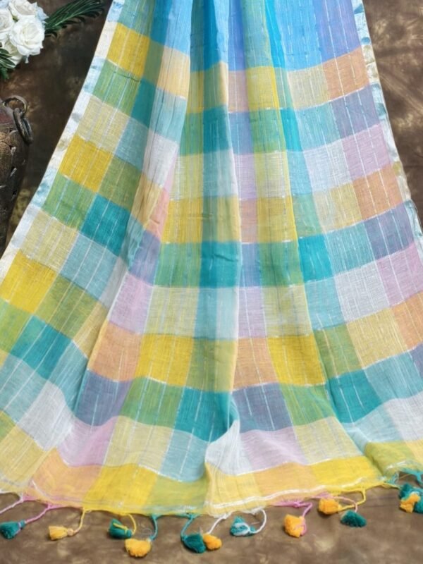 Exclusive Dual Tone Sky Blue Plain Jori Tissue Sari With Blouse Piece