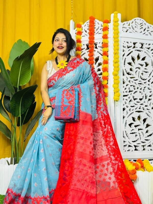 Sky Blue Soft Dhakai Jamdani Sari