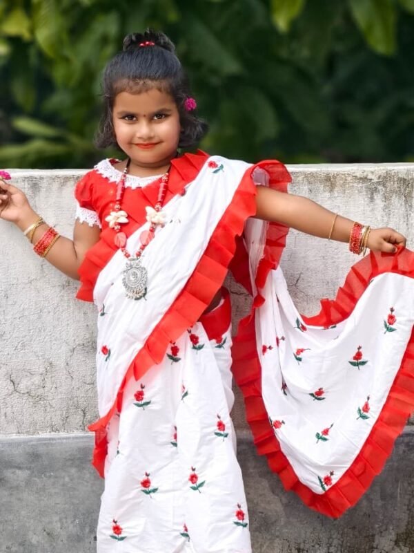 White Cute Baby Dhakai Jamdani Sari with Embroidery Work