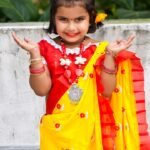 Cute Baby Yellow Dhakai Jamdani Sari with Embroidery Work - 3-6 Years