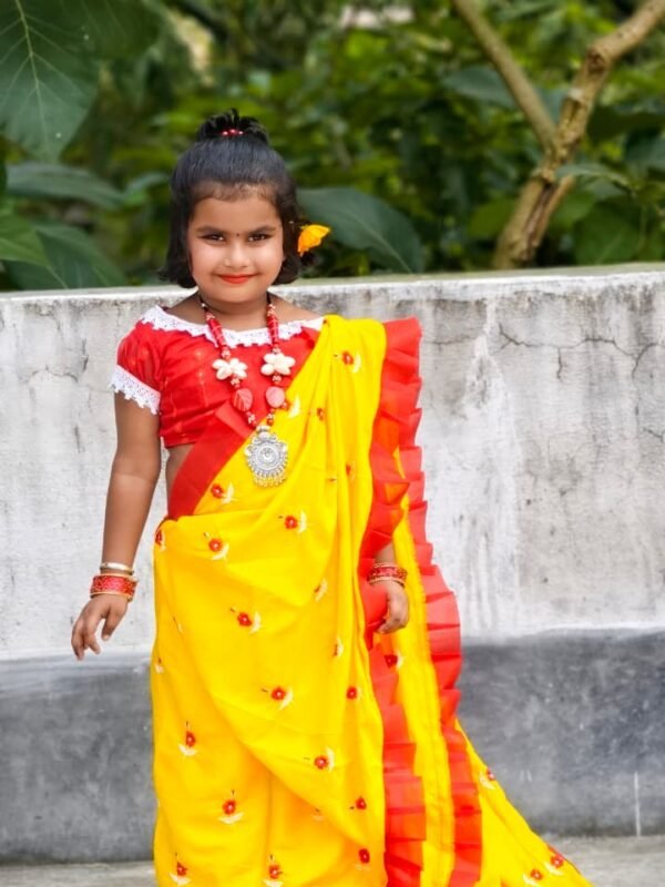 Yellow Cute Baby Dhakai Jamdani Sari with Embroidery Work