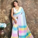Exclusive Dual Tone White Plain Jori Tissue Sari With Blouse Piece