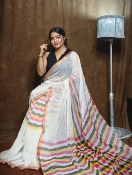 Exclusive White Plain Soft Tissue Sari With Blouse Piece