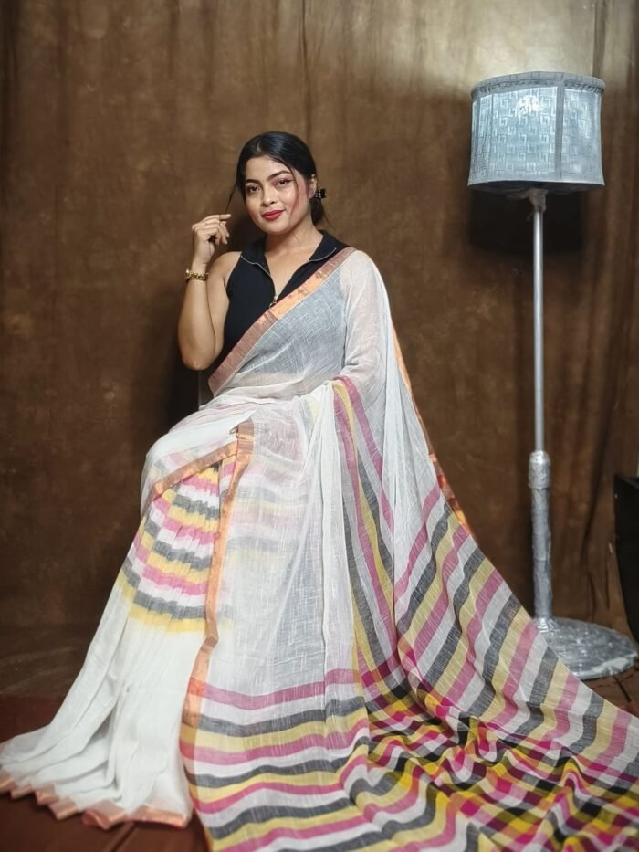 Exclusive White Plain Soft Tissue Sari With Blouse Piece