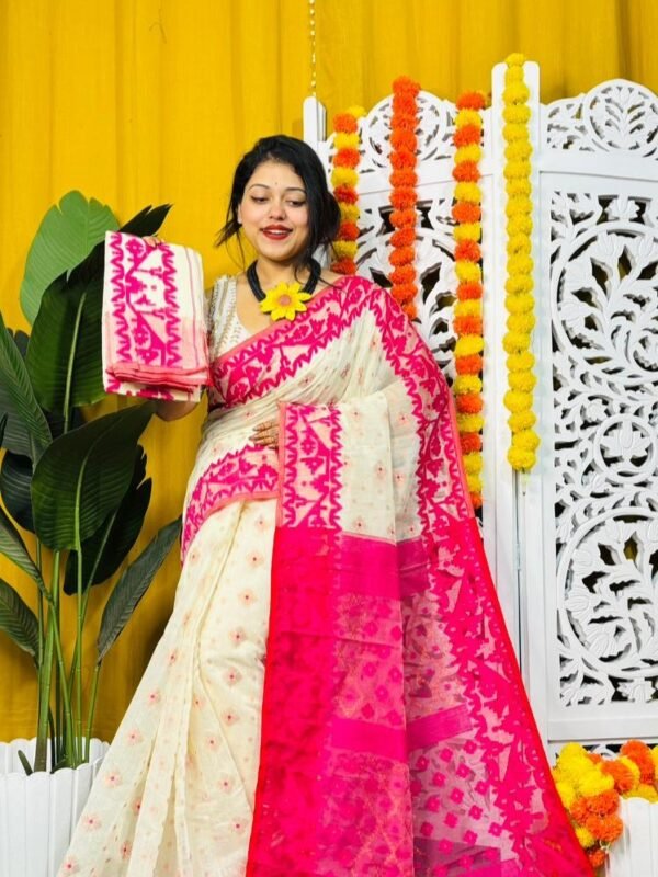 White Rock Soft Dhakai Jamdani Sari