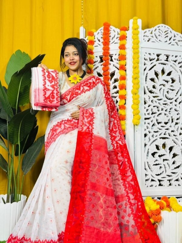 White Soft Dhakai Jamdani Sari