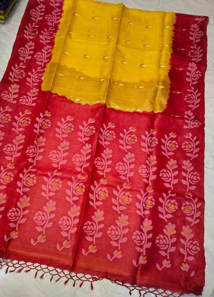 Yellow Handloom Pure Gachi Tussar Dhakai Jamdani Saree with Blouse Piece