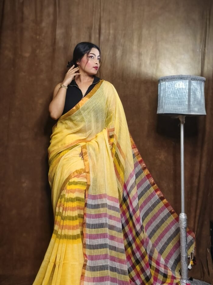 Exclusive Yellow Plain Soft Tissue Sari With Blouse Piece