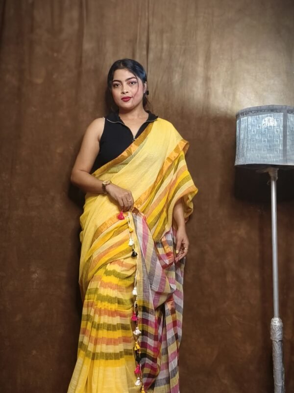 Exclusive Yellow Plain Soft Tissue Sari With Blouse Piece