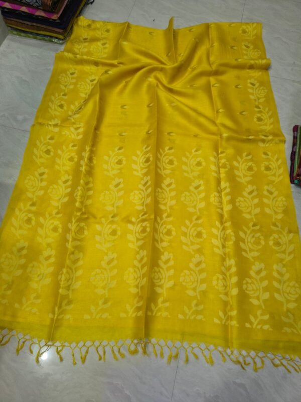 Yellow Pure Tussar By Tussar Handloom Jamdani Sari With Blouse Piece