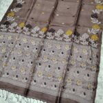 Coffee Handloom Pure Gachi Tussar Dhakai Jamdani Saree with Blouse Piece