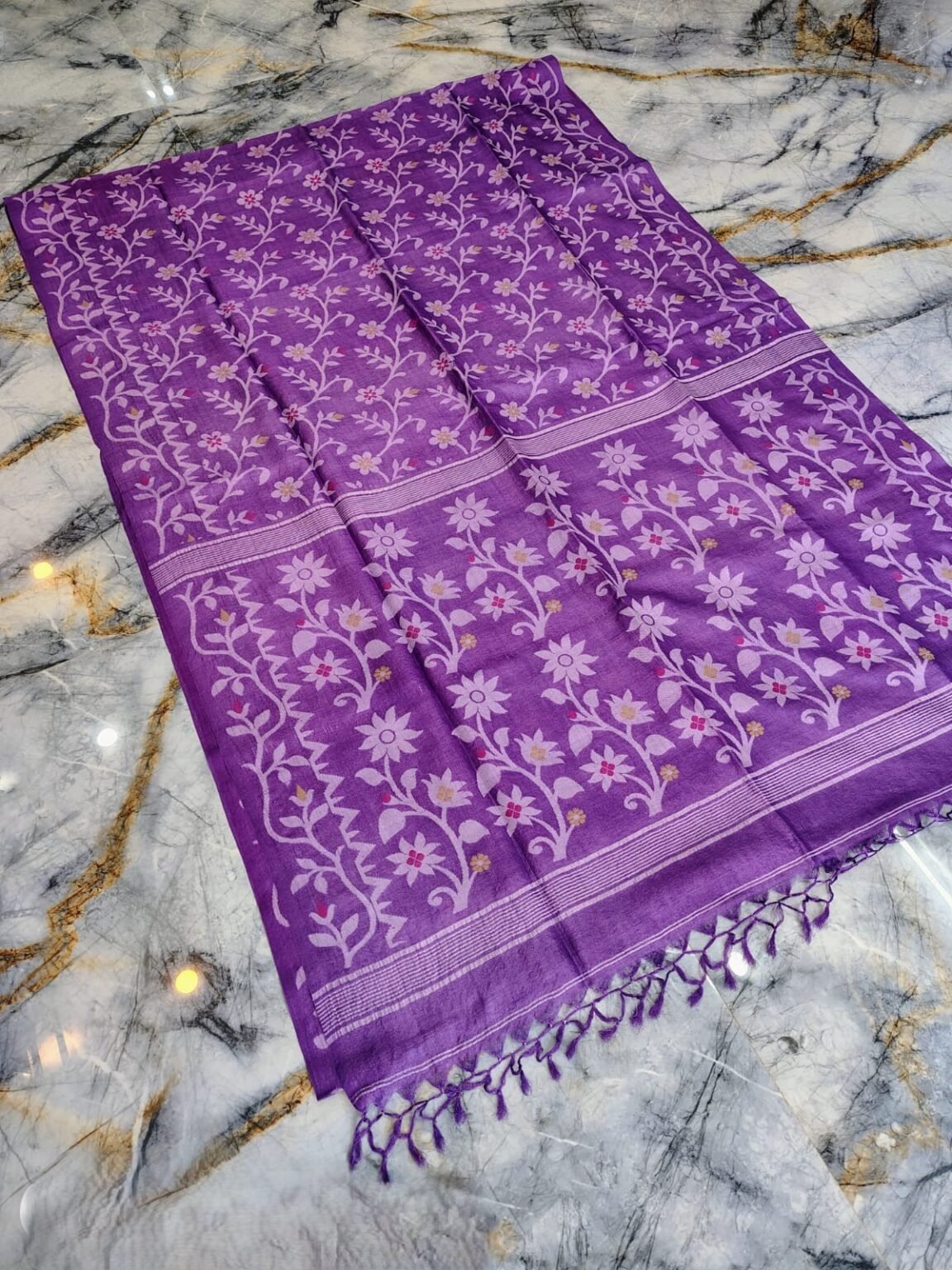 Dark Lavender Pure Tussar By Tussar Handloom Sari With Blouse Piece