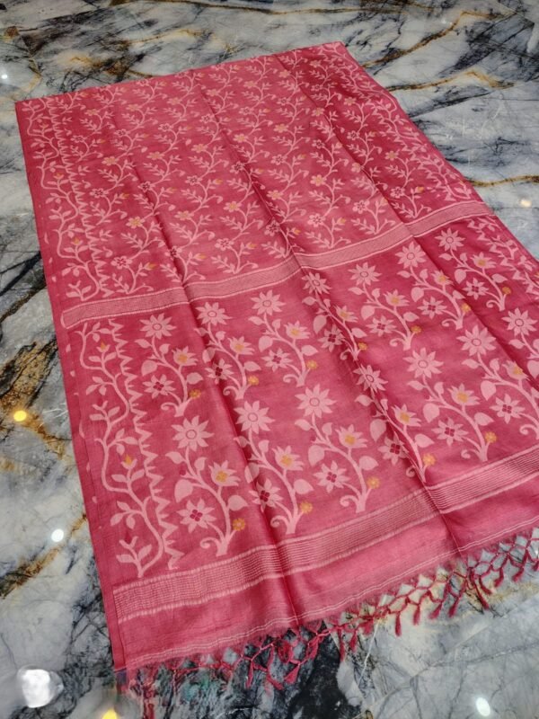 Deep Rose Pure Tussar By Tussar Handloom Sari With Blouse Piece