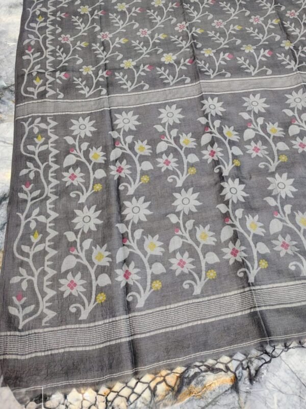 Grey Pure Tussar By Tussar Handloom Sari With Blouse Piece