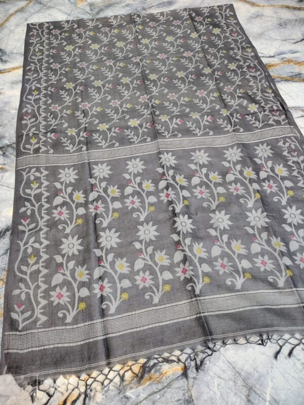Grey Pure Tussar By Tussar Handloom Sari With Blouse Piece
