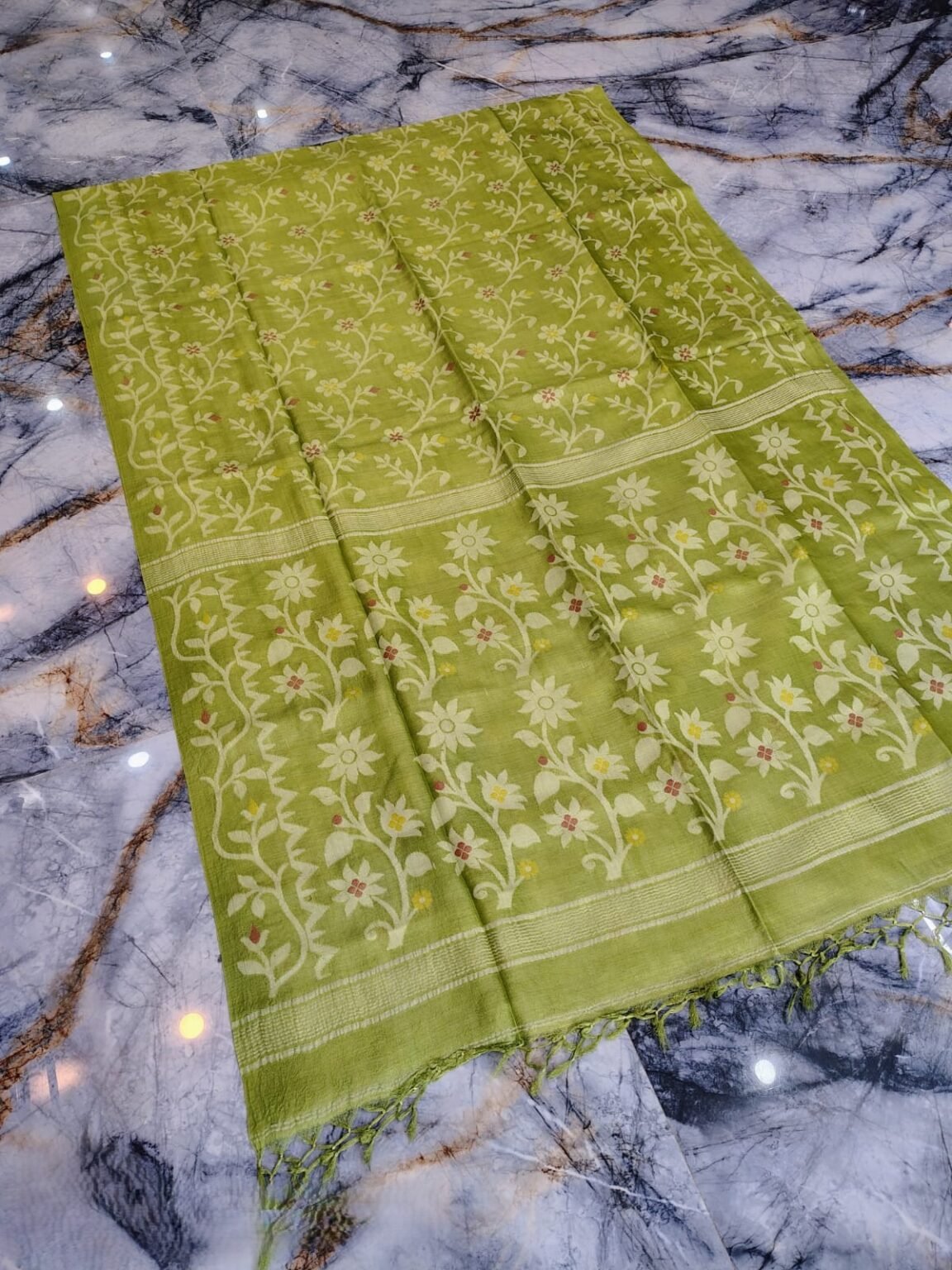 Olive Pure Tussar By Tussar Handloom Sari With Blouse Piece