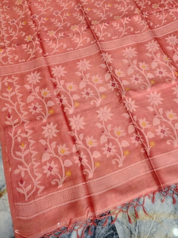 Orange Salmon Pure Tussar By Tussar Handloom Sari With Blouse Piece
