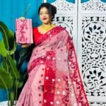 Pink Rose Korat Buti Soft Jamdani Sari With Blouse Piece