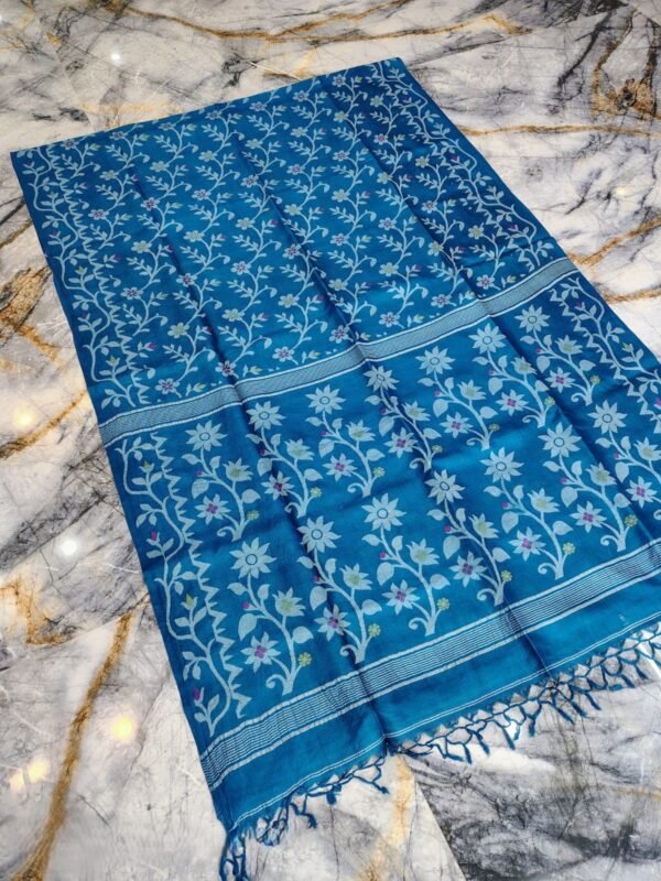 Venice Blue Pure Tussar By Tussar Handloom Sari With Blouse Piece