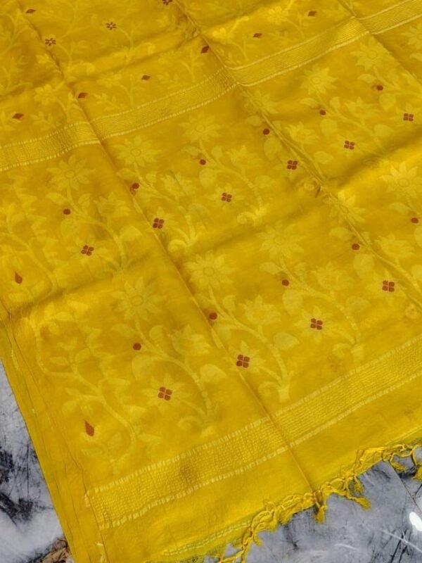 Yellow Pure Tussar By Tussar Handloom Sari With Blouse Piece