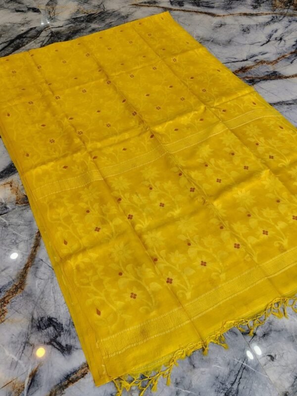 Yellow Pure Tussar By Tussar Handloom Sari With Blouse Piece